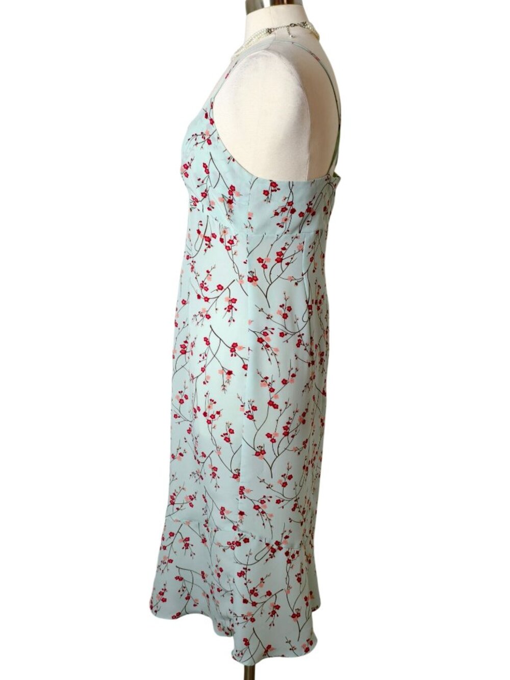 Vtg Express Womens 9/10 Dress Cherry Blossom Mint Green Y2K Cross-Back 90's - Picture 2 of 6